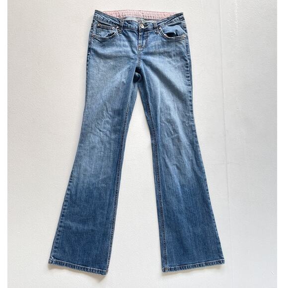 Vtg Y2K L.E.I Blue Denim Low Rise Flared Jeans Faded Sz 9 Tall Casual - Picture 1 of 8
